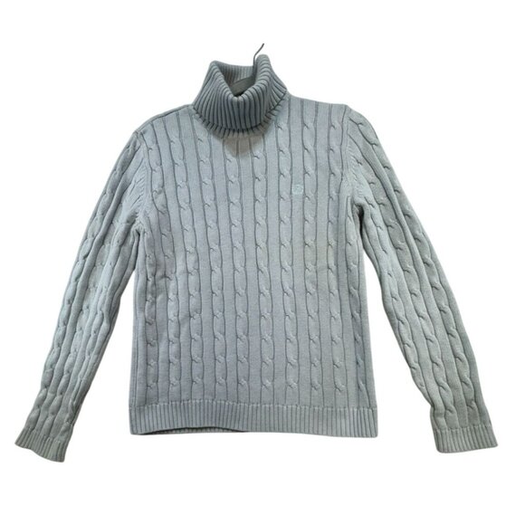 Chaps Classics Womens Cable Knit Turtleneck Sweater M Pale Pastel Blue - Picture 2 of 12